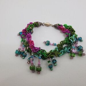 Crochet Beaded Bracelet Blue‎ Green Purple Multi St